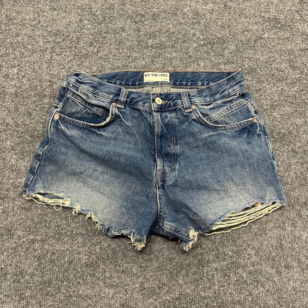 We The Free Shorts Womens Size 27 Blue Distressed Cotton Denim Cut Off High Rise